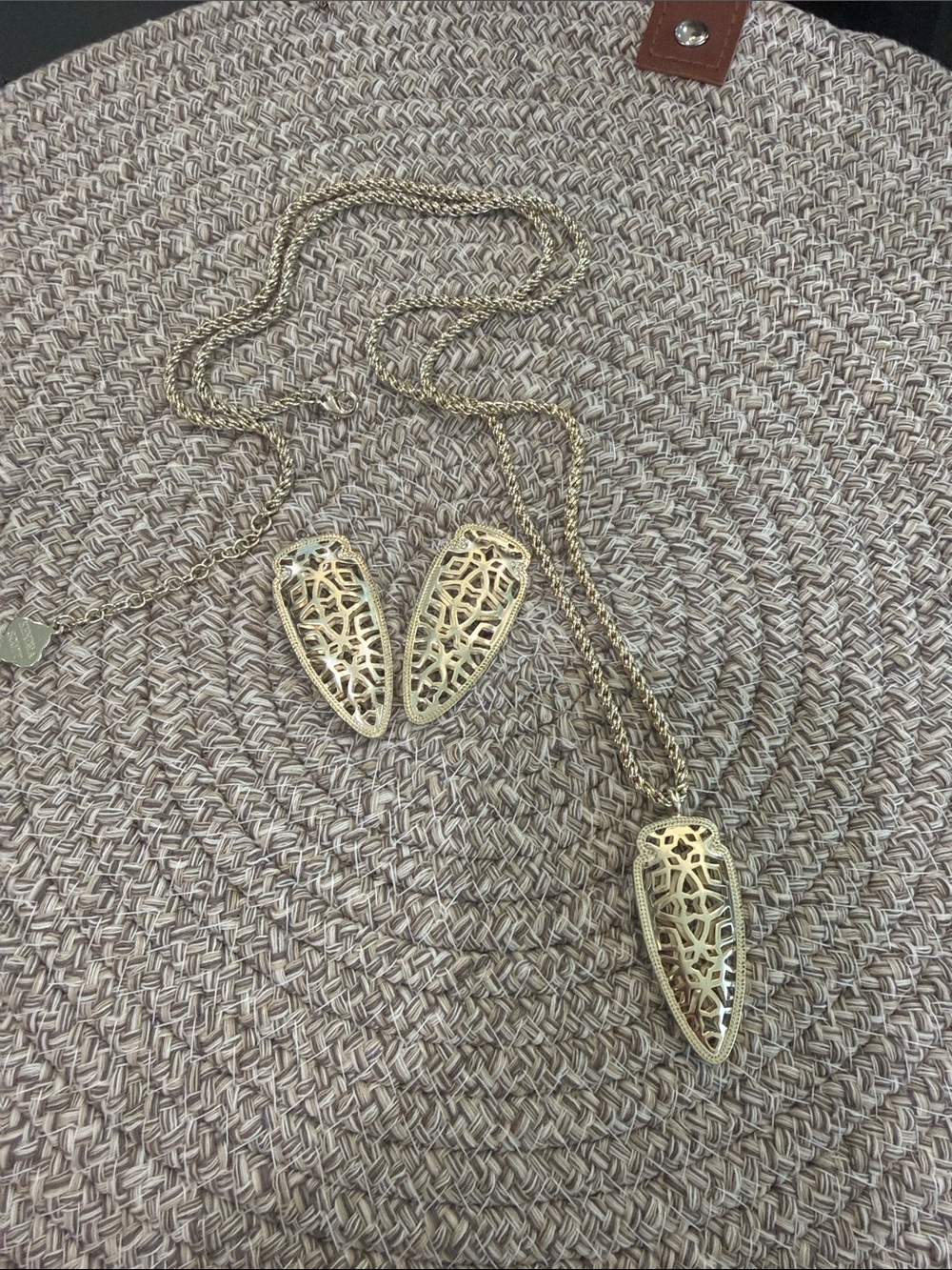 Kendra Scott Gold Filigree Shield Pendant Necklace and Earrings